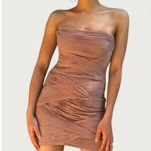 BCBG MaxAzria (WORN ONCE) Malinda blush colored, body con, ruched, size 0 dress